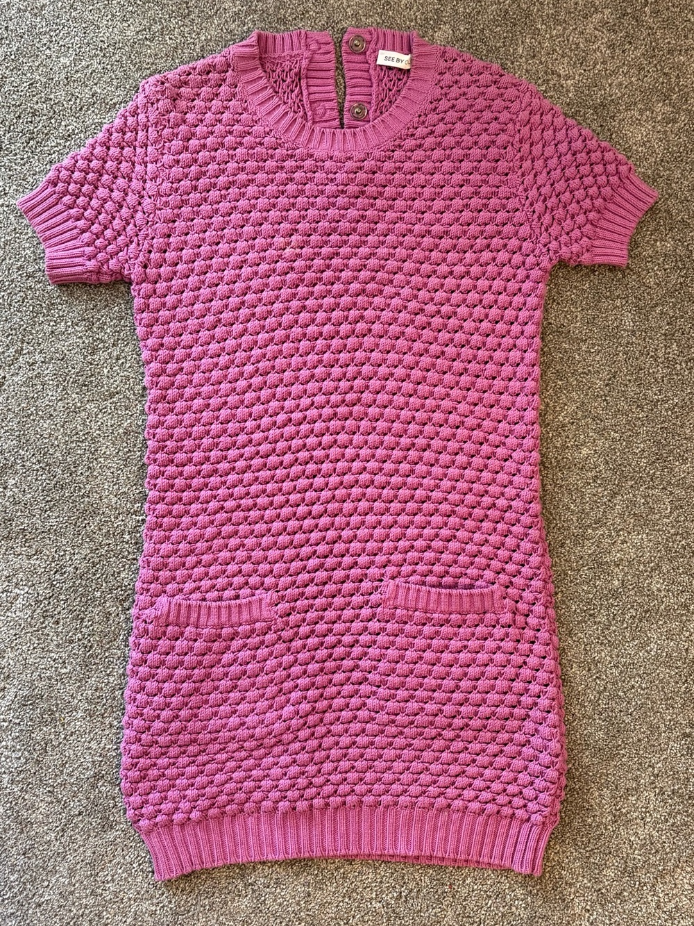 See By Chloe Pink Textured Short-Sleeve Knit Tunic